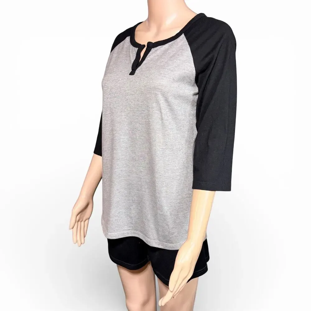 Athletic Works Womens T Shirt Top Sporty Raglan Sleeve Baseball T Gray Black Sm
